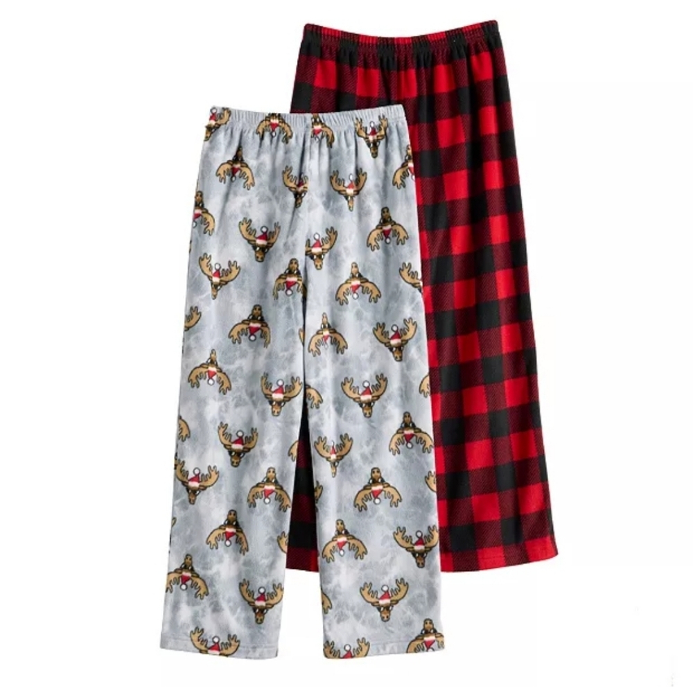 Cuddle Duds 2 Pack Sleep Lounge Pajama Bottoms Reindeer Plaid Sz 8 Med Boys